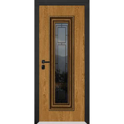 Porte avant en acier pré-suspendue à l'avant / Chêne naturel Ballucio 6644 / entrée en métal peint moderne l 36 po x H 80 po à droite