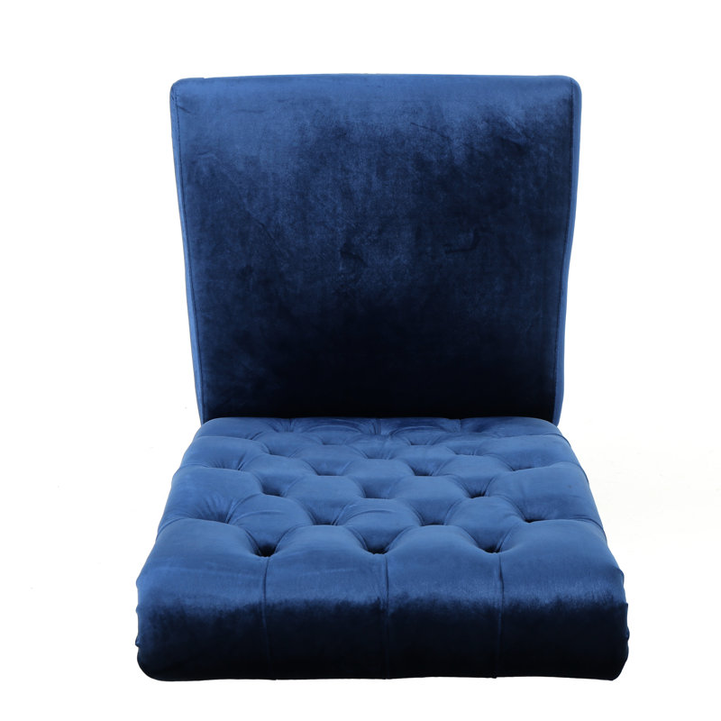 Ensemble de 2 chaises de salle à manger Marie, bouleau, velours bleu marine à haut dossier