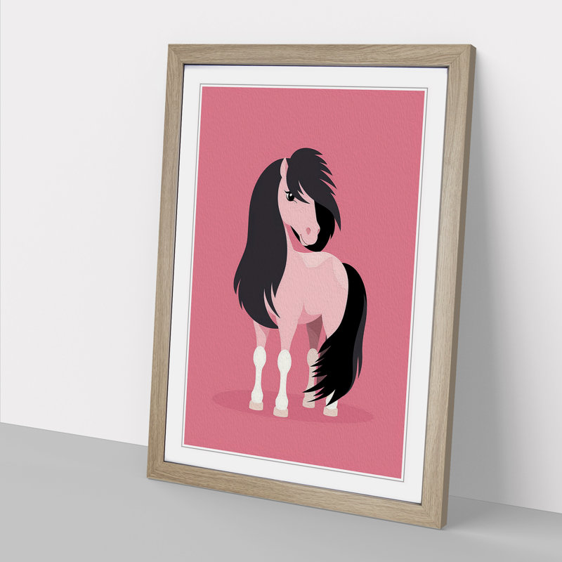 Pony Minimalism - Single Picture Frame Print on Wood, 34cm H x 25cm W x 2cm D, Oak Framed