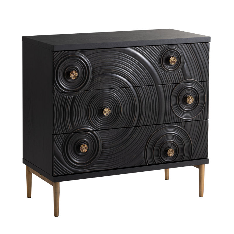 Black and Gold Embossed 3-Drawer Farmhouse Dresser