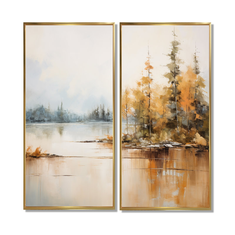 Minimalisme, lac tranquillité - grand lac, art mural, H 20 po x l 24 po, Reproduction encadrée sans passe-partout, Doré