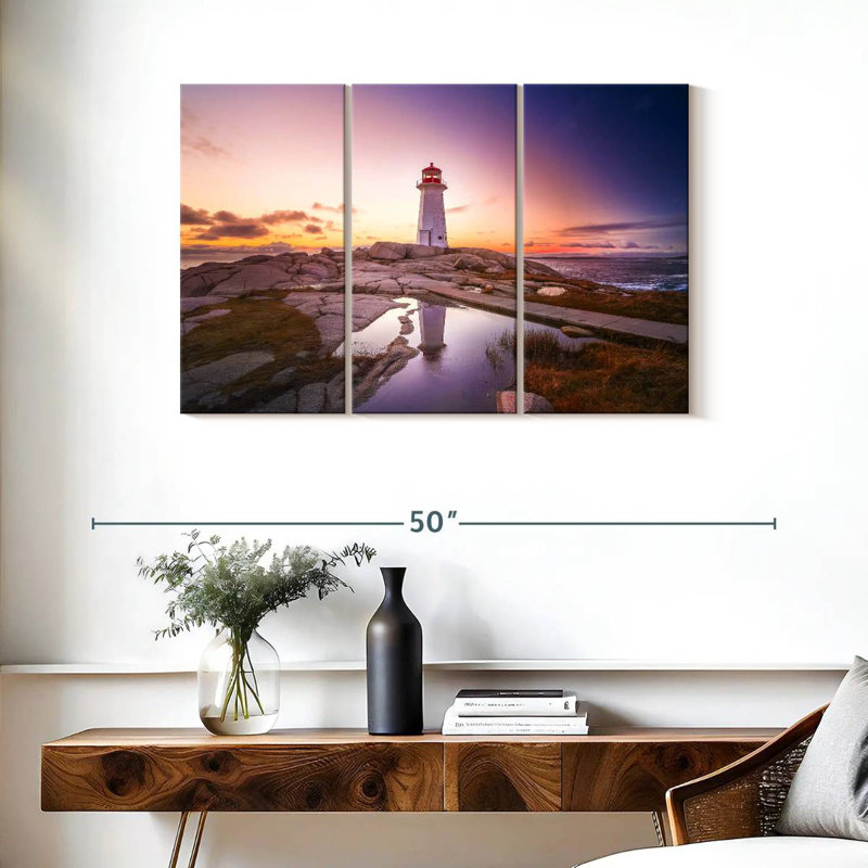 Coucher de soleil sur le phare d'Aletra Peggys Point, H 24 po x l 38 po