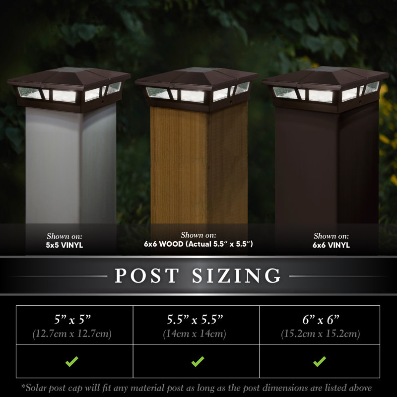 Cambridge Solar Powered Integrated LED Metal Fence Post Cap 6" x 6" with Base Adapter Included, Brown