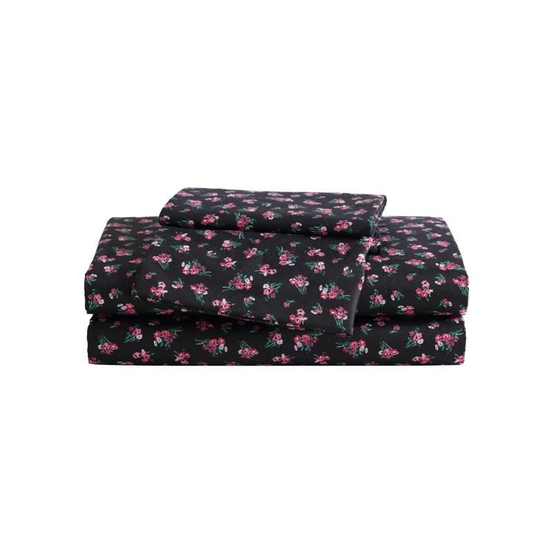 Betsey Johnson Printed Novelty Sheet Sets, Bouquet Ditsy Black, Twin Sheet Set with 1 Standard Pillowcase