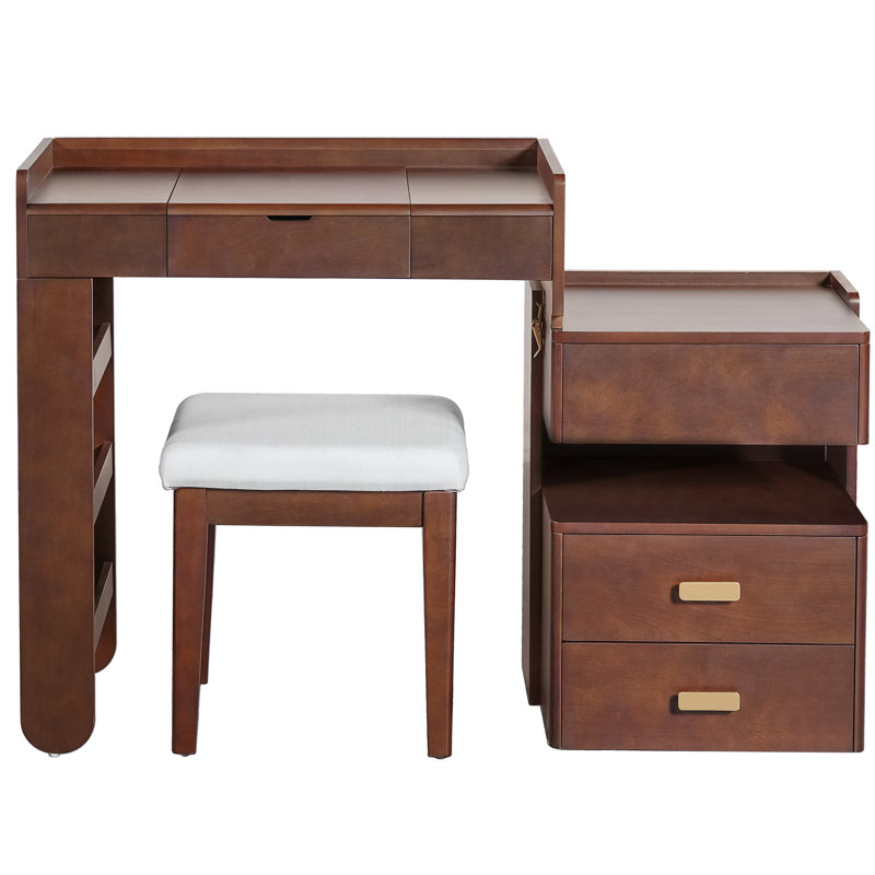 Stylish 31 Dressing Vanity With Flip-Top Mirror, Adjustable Lighting, And Retractable Storage Unit In Walnut Finish Table 3 Colors Led Ample Options Shade