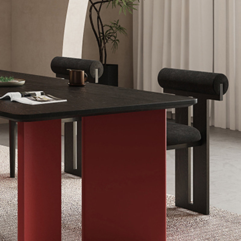 Ensemble de table de salle à manger rectangulaire moderne rouge et noir, Noir, H 29,52 po x L 78,74 po x l 35,43 po