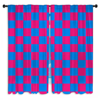 Rideaux de fenêtre à carreaux bleus, roses et obscurcissant - 2 panneaux