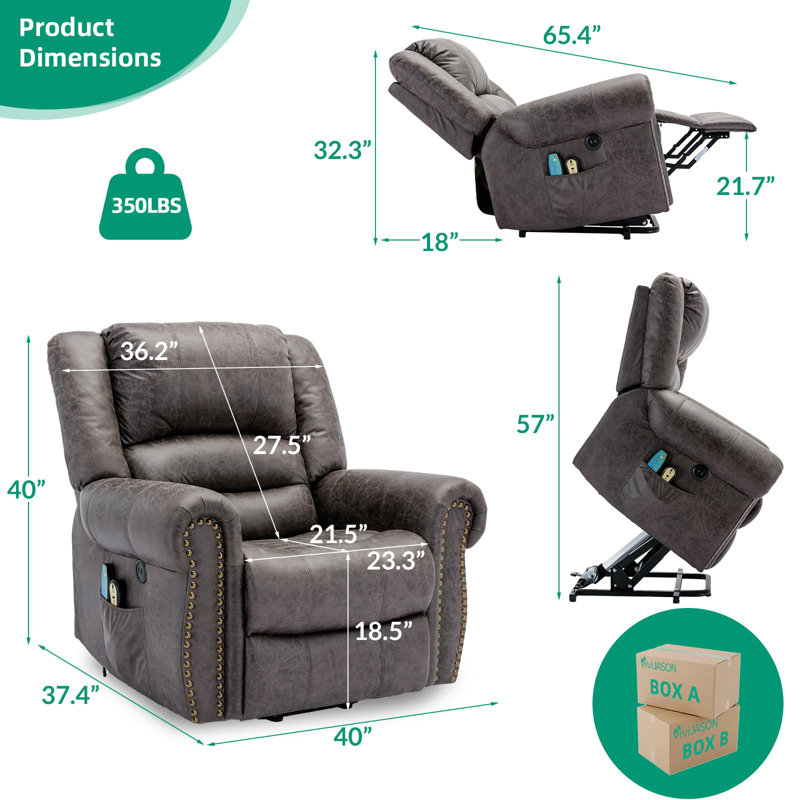 Baugus Lift Assist Power Recliner, Smoky Gray (Bronzing Suede Fabric)
