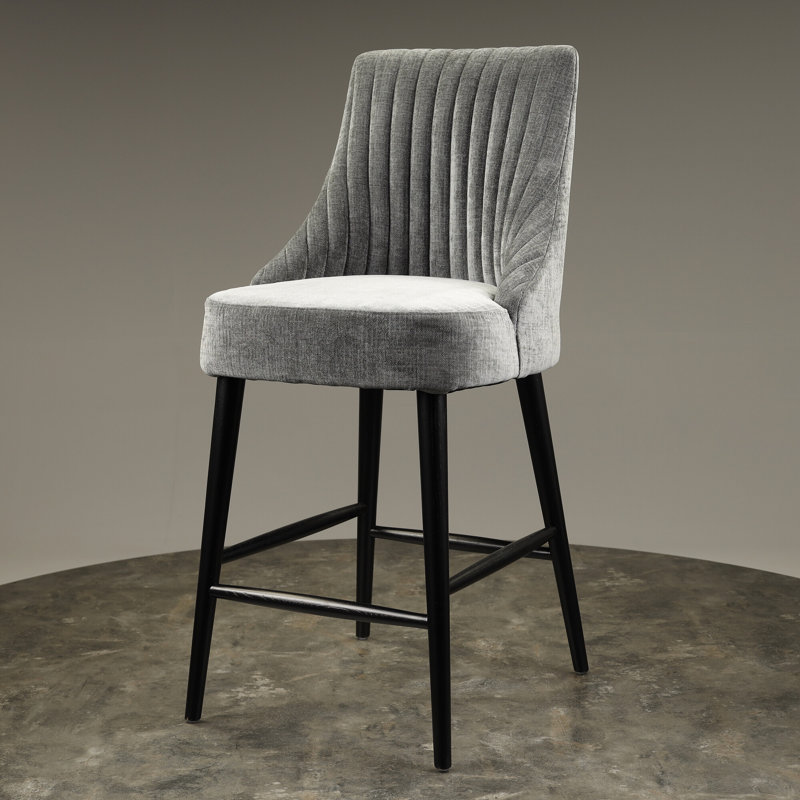 Tompkins Upholstered Counter Stool with Solid Wood Frame, Dark Grey, Black
