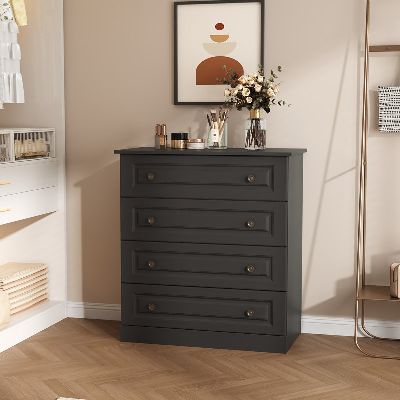 Commode 4 tiroirs l 29,5 po, commode en bois avec tiroirs pour chambre à coucher, placard et salon (ensemble de 2), Noir