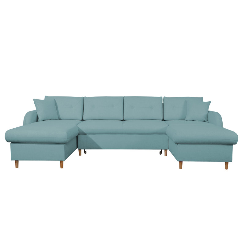 Symmetrical Sleeper Large Corner Sofa, Turquoise