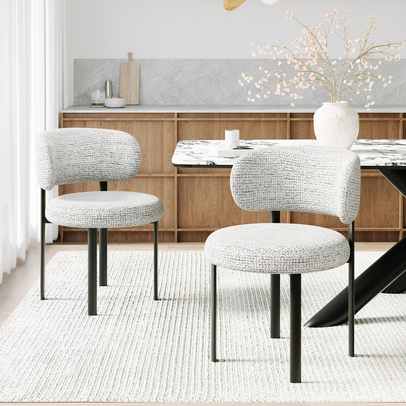 Modern Faux Leather Upholstered Dining Chairs with Wrap-Around Curved Backrest and Metal Legs (Set of 2), Beige/Faux Leather