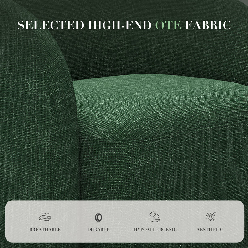 29" W Upholstered Swivel Barrel Chair, Green Fabric