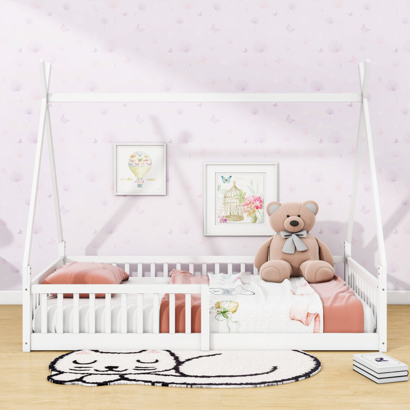 Twin Wooden House-Shaped Bed With Slats