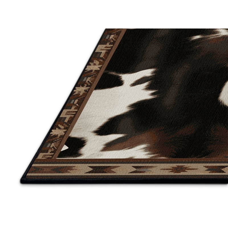 Washable Cowhide Pattern Southwestern Area Rug, Round 5'