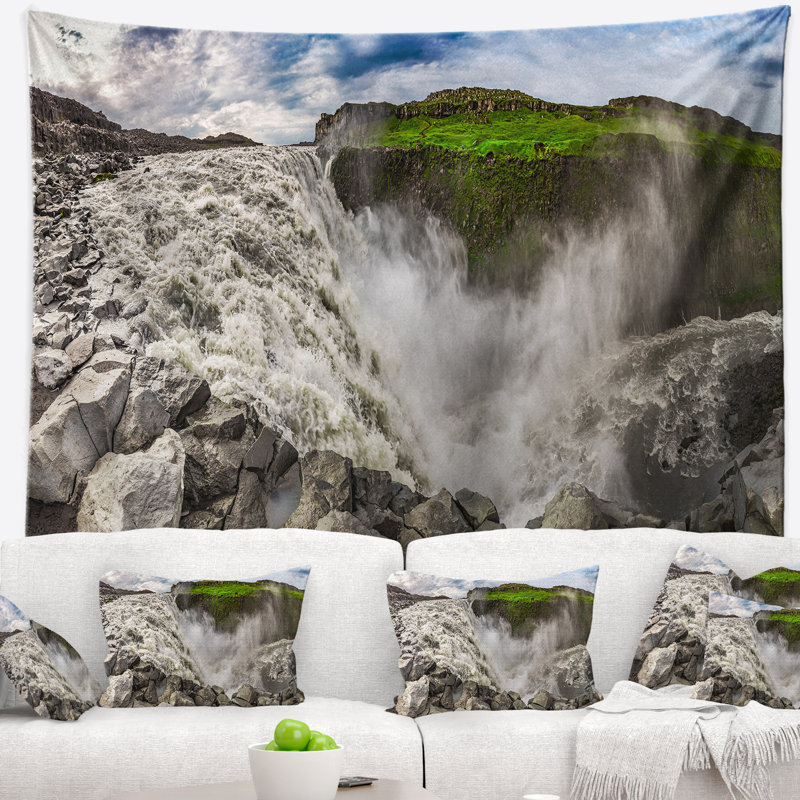 Dettifoss waterfall islande panorama tapisserie Landscape, H 50 po x l 60 po
