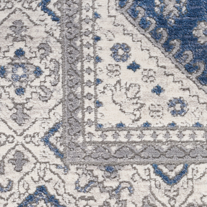 Tapis oriental bleu / gris tissé à la machine, Tapis de couloir 2 pi 2 po x 7 pi 6 po
