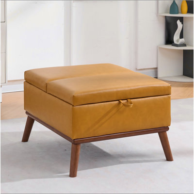 Grand repose-pieds avec rangement, table basse rectangulaire moderne Mid-Century de 31 po avec fonction de levage du couvercle, hauts pieds en bois, repose-pieds surdimensionnés pour le salon, le bureau, orange