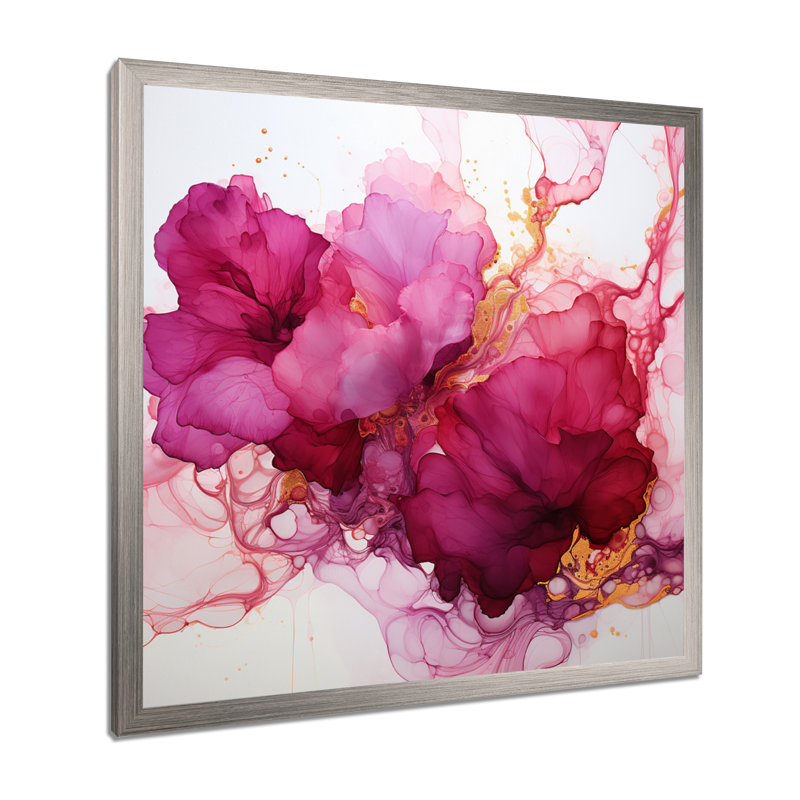 «Blossoming», «Magenta Bliss Ink Cloud Watercolor I», peinture abstraite, art mural, salon, H 24 po x l 24 po x P 1 po