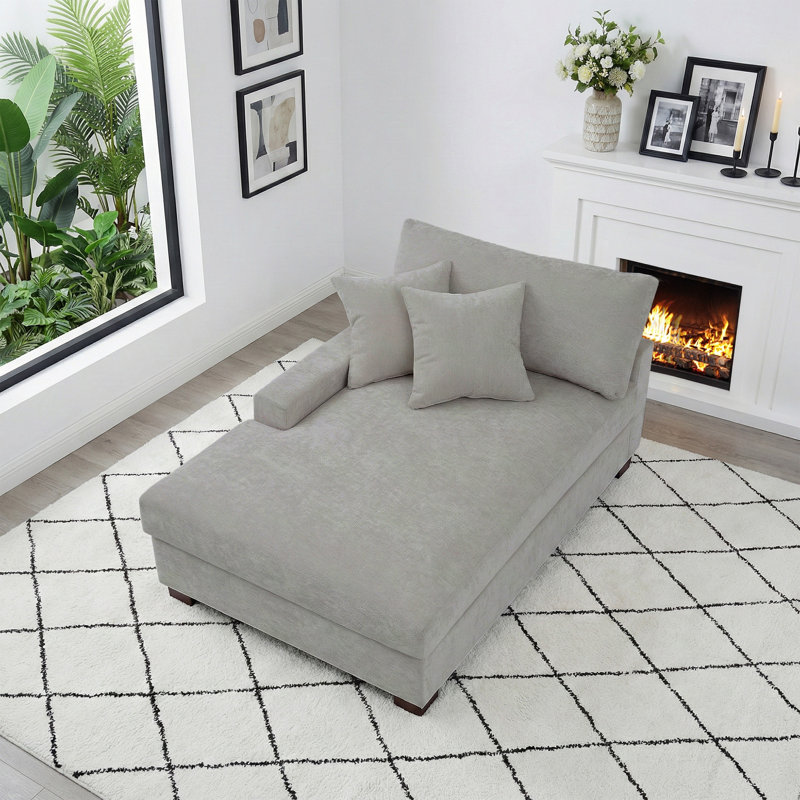 Milbrey Oversized Upholstered Chaise Lounge with Armrests & Throw Pillows, Left Hand Facing, Chenille, Gray