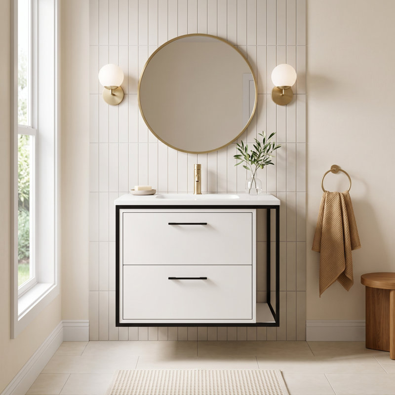 Linea 24" Vanity Base, Wall Mount, Matte Black, Matte White
