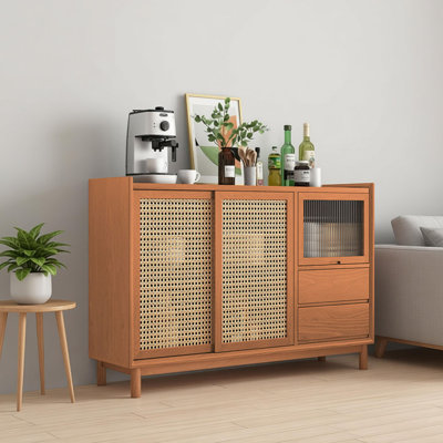 Multi-functional Solid Wood Cane Sideboard