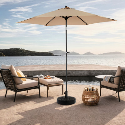 Parasol de patio extérieur 9 pi - et parasol stable. Manivelle à bouton-poussoir pratique. Pour la cour, la piscine, la terrasse. Fabrication 100% auvent. Idéal pour