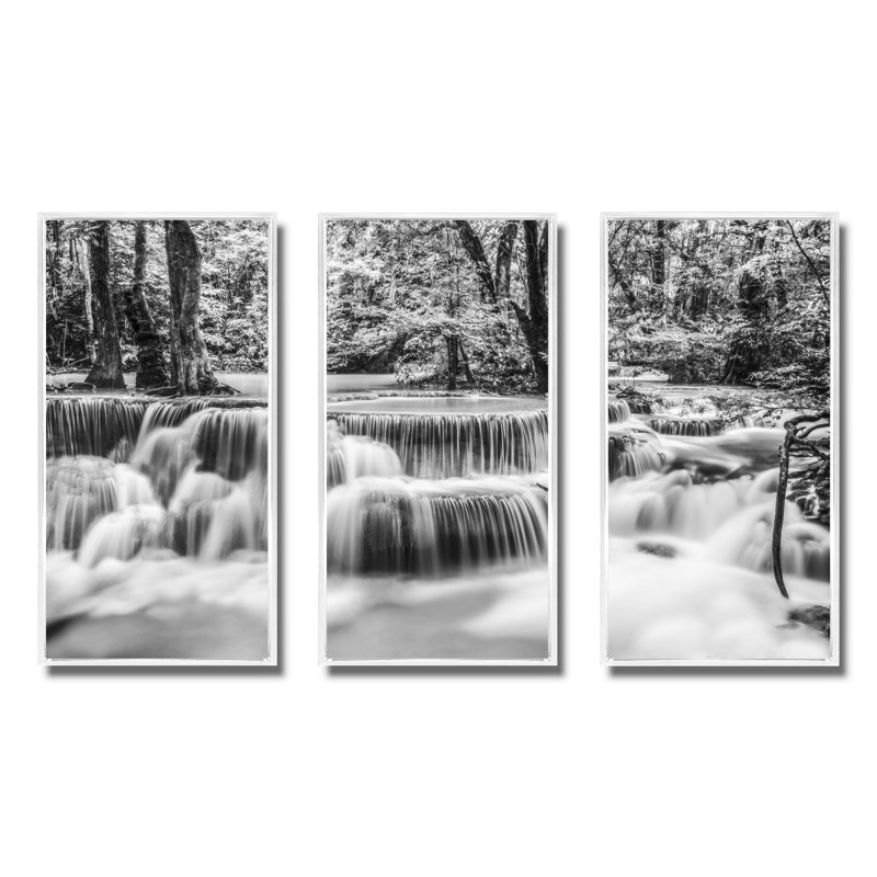 «White Erawan Waterfall - Landscape», ensemble d'art mural sur toile encadré, L 36 po x H 28 po, Blanc