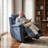 Navy Blue Linen Swivel Glider Recliner Chair, 360° Rotating Rocking Manual Reclining Single Lounge Sofa For Living Room-598676164