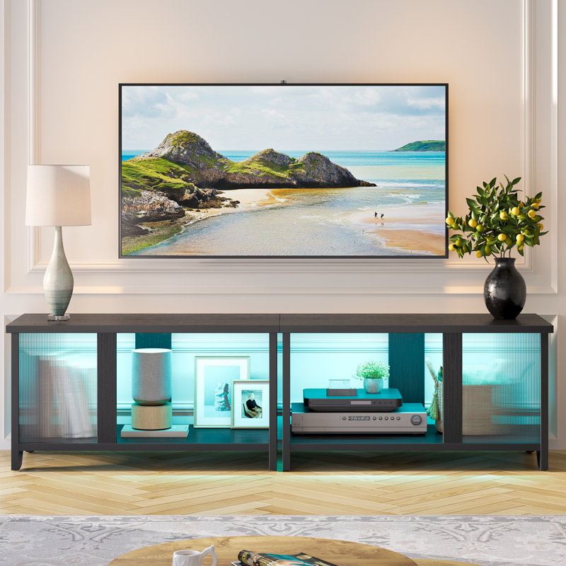 Clybourn 55" TV Stand For Tvs Up To 65" Modular TV Console Entertainment Center With LED Light Ample Storage And Fluted Doors