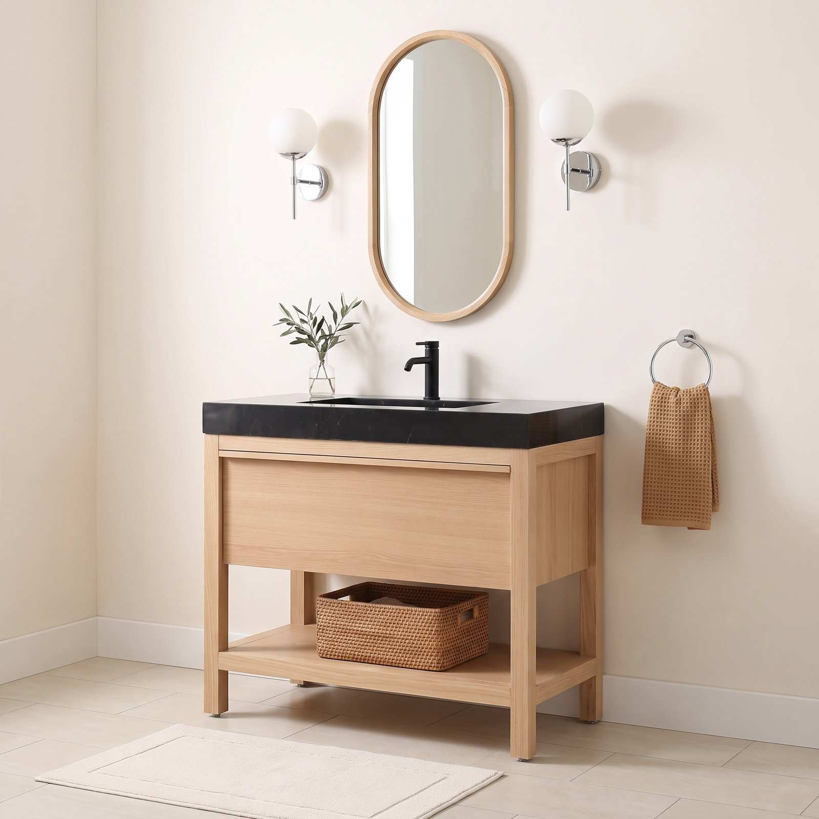 Ariane 36" Cedar Single Bathroom Vanity, Whitewash Oak
