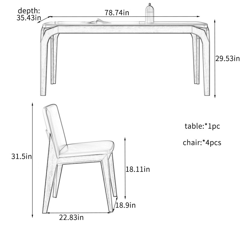 Elegant Simple Dining Table Sets., 29.53"H x 78.74"L x 35.43"W