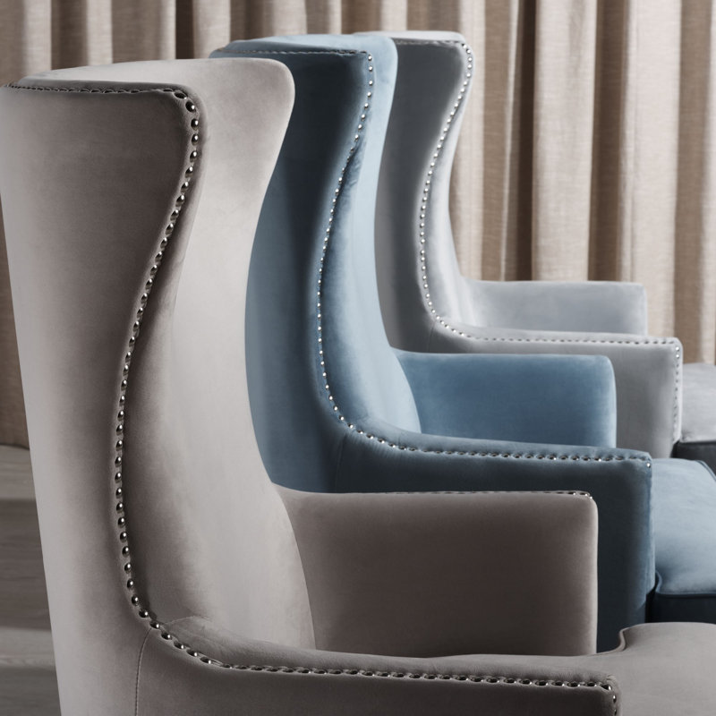 Bree 73.914Cm Wide Velvet Wingback Chair, Light Silver Velvet