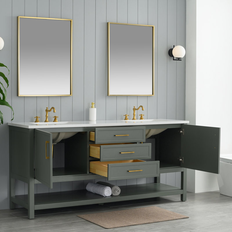 Vicini 72" Double Bathroom Vanity, Vintage Green/Brushed Gold