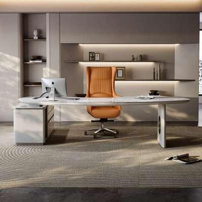 78.74"Modern administrative L-shaped white sintered stone office desk