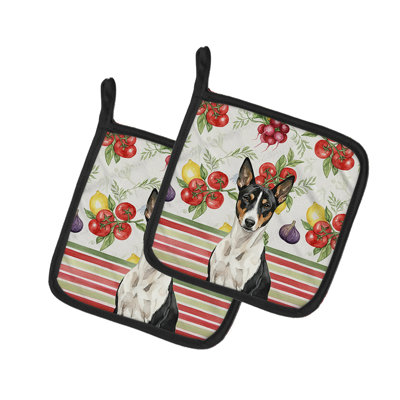 Black and White Basenji Vegetables Pair of Pot Holders