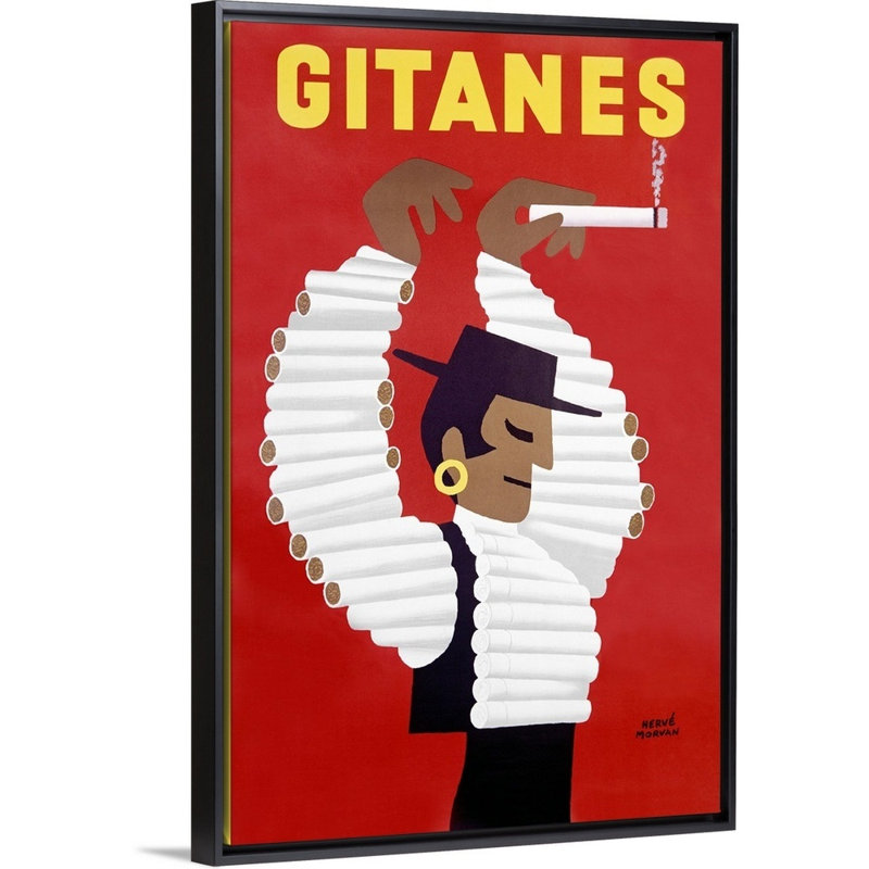 «Gitanes, Cigarettes» par Herve Morvan, reproduction sur toile, Cadre noir, H 20 po x l 14 po x P 1,75 po