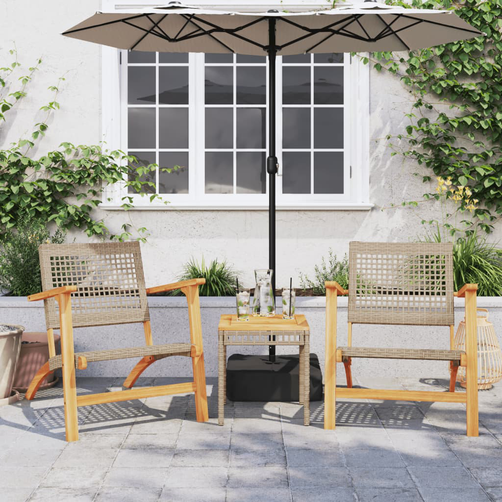 Vidaxl 3-Tlg. Bistro-Set Beige Polyrattan Und Massivholz Akazie