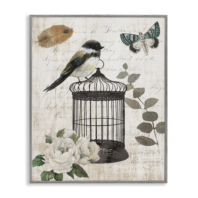 Giclée vintage encadrée d'oiseaux de la ménagerie, design par Nan, Estampe numérique Farmhouse, H 14 po x l 11 po