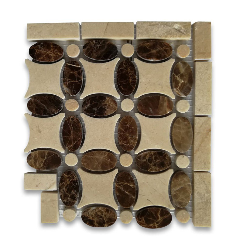 Emperador Light Marble 7'' x 7'' Satin Marble Medallion