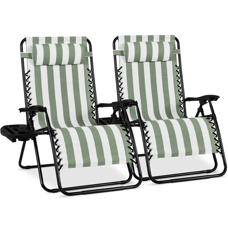 Set Of 2 Zero Gravity Patio Chair, Sage Green Striped