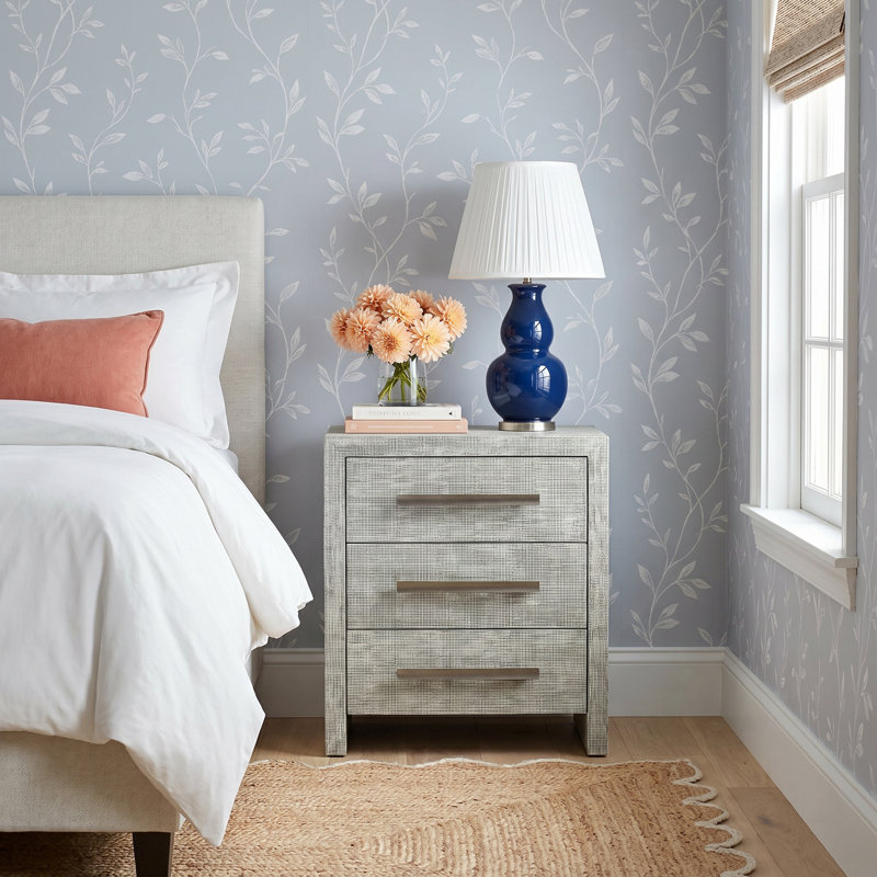 Oasis 24" Wide Textured Grasscloth Wallpaper Nightstand with Electrical Outlets