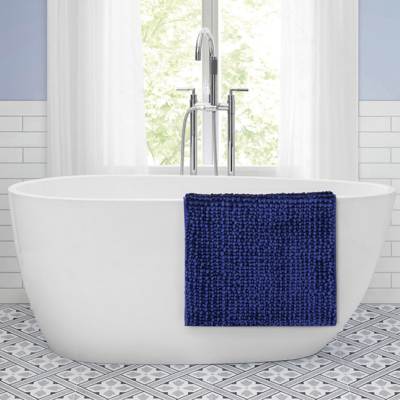 Navy Chenille Non-Slip Plush Bath Rug Set