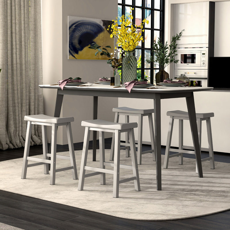 Counter Stool with Solid Wood Frame, Grey