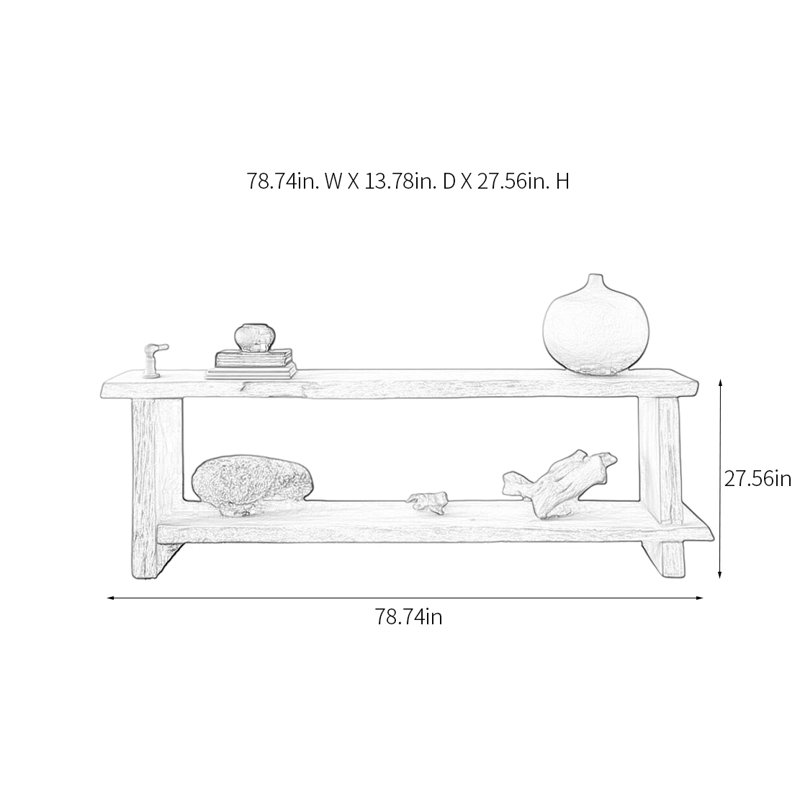 Console rétro en bois massif minimaliste, H 27,56 po x l 78,74 po x P 13,78 po
