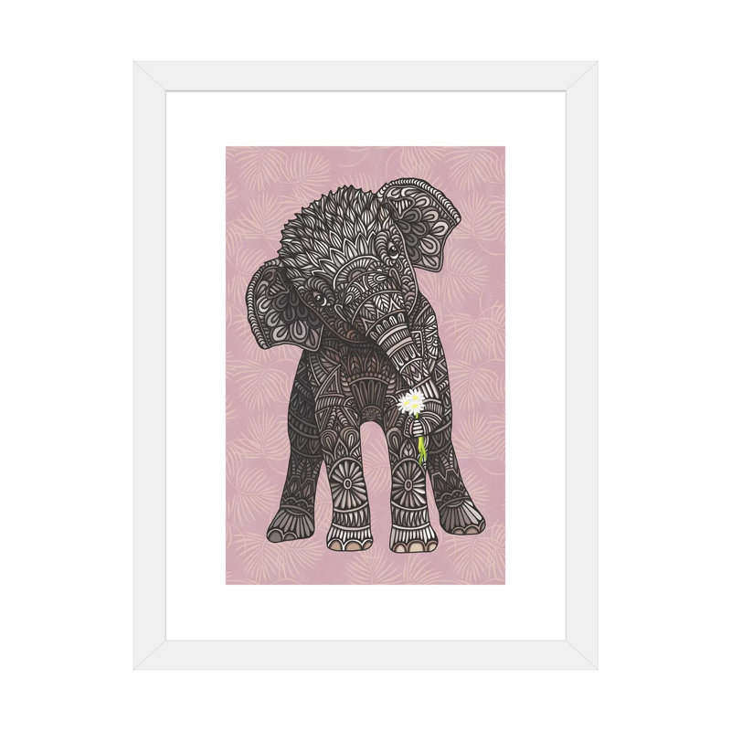 «Baby Elephant - Pink» par Angelika Parker - impression d'art graphique, Blanc, H 32 po x l 24 po x P 1 po