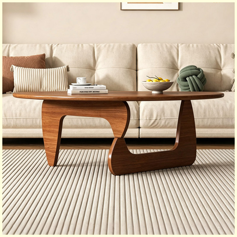 Table basse ovale de style Noguchi de 34 pouces, table basse moderne en bois de style Mid-Century avec base triangulaire stable pour le salon, appartement