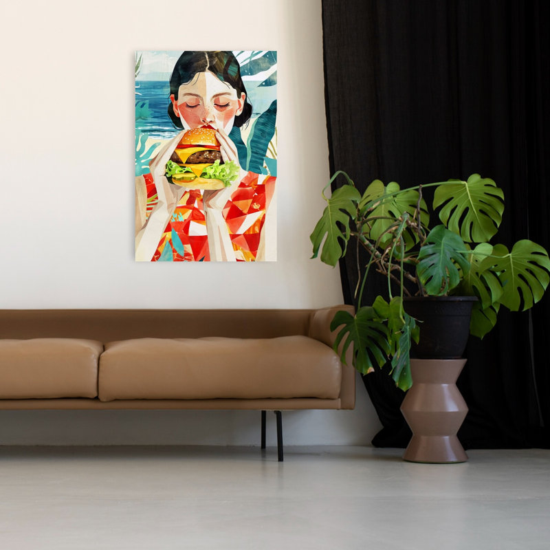 «Beach Burger Bliss Beach Ocean», art mural, H 48 po x l 32 po