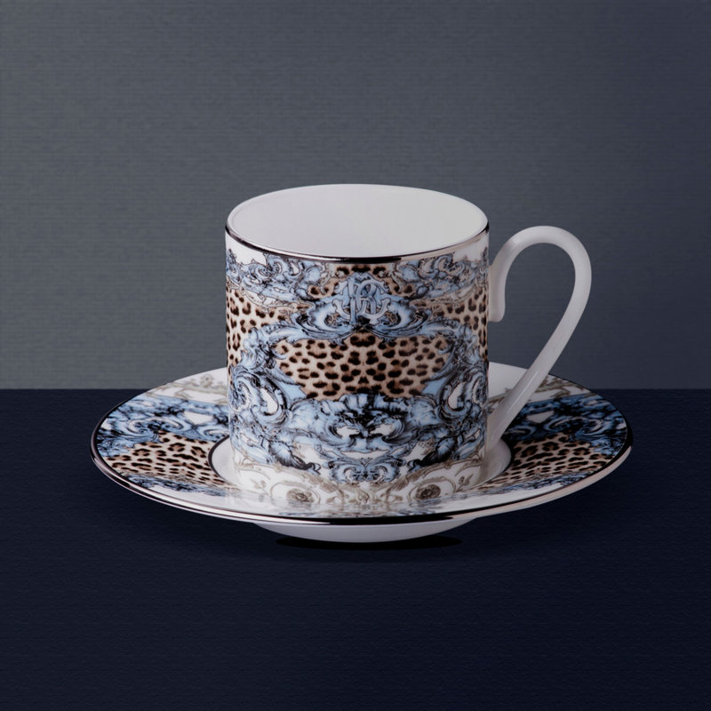 Coffee Cup & Saucer PALAZZO PITTI Set of 2 in Luxury Box diam. 2.3in, H 2.5in, Cap. 4 oz, Saucer diam. 4.75in