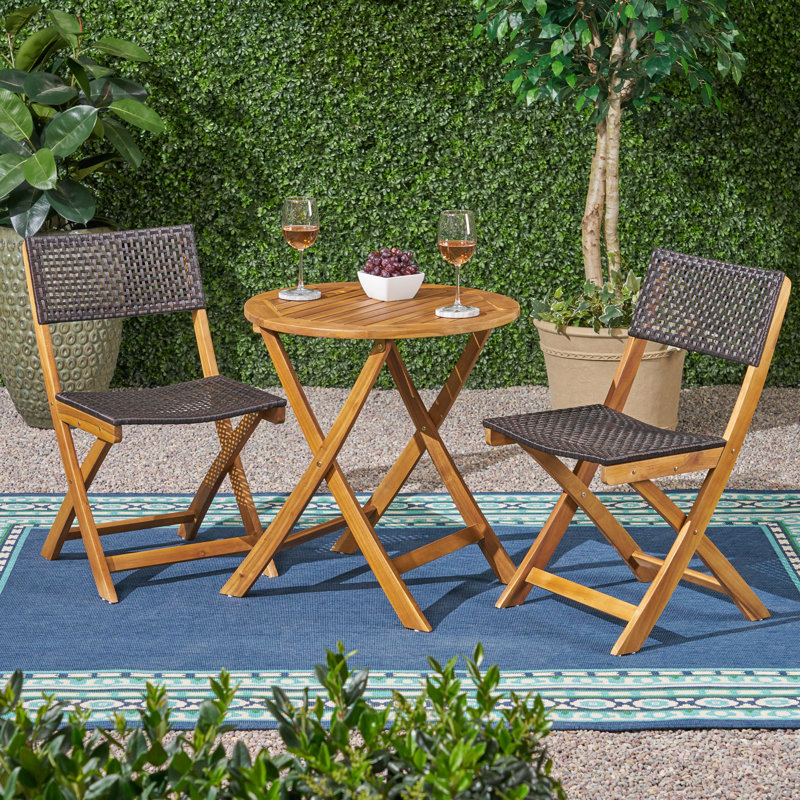Rolston Round 2 - Person 26'' Long Bistro Set, Teak/Brown